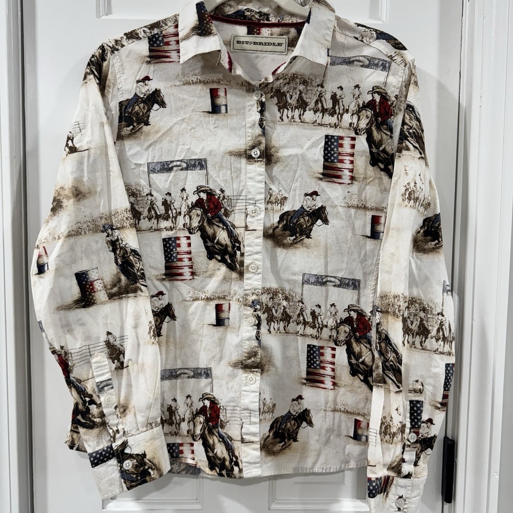 Bit & Bridle Womens M Western Shirt Barrel Racing Cowgirl Rodeo Americana